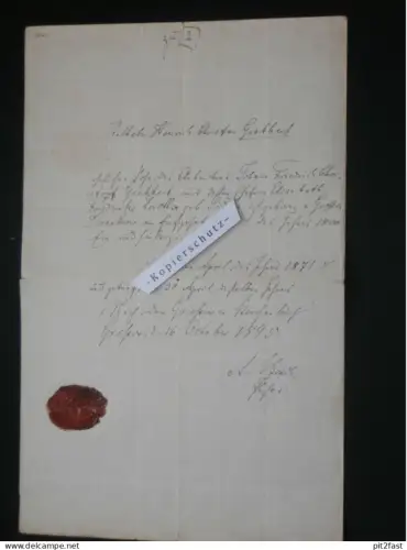 Wilhelm Grabbert in Gresow b. Gägelow i. Mecklenburg , 1895 , altes Dokument mit Siegel !!!