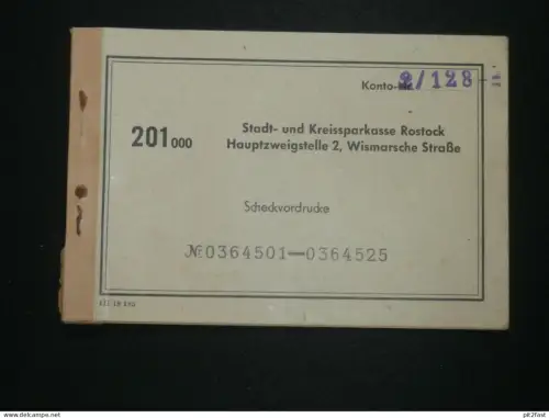 Stadt- und Kreissparkasse in Rostock i. Mecklenburg ,1963-64, Bade in Bad Doberan , Mappe Scheckvordrucke , ohne Scheck