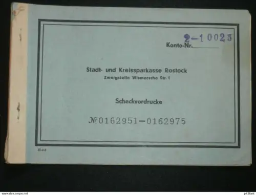 Stadt- und Kreissparkasse in Rostock i. Mecklenburg , 1957 , Bad Doberan ,  Scheckvordrucke , mit 2x Scheck !!!