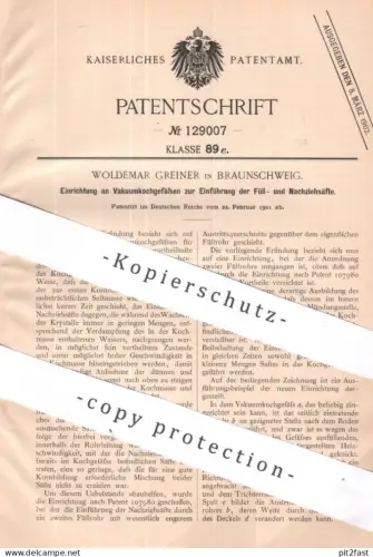original Patent - Woldemar Greiner , Braunschweig | 1901 | Vakuumkochgefäß | Vakuum - Kochgefäß | Saft , Kochen , Zucker