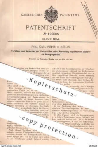 original Patent - Firma Carl Pieper , Berlin | 1898 | Verkochen von Zuckersaft | Zucker , Zuckerfabrik , Sirup , Saft !!