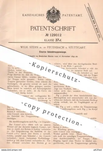original Patent - Wilh. Stern , Feuerbach , Stuttgart | 1899 | Eiserne Gelenktreppenwange | Treppe , Treppen , Tischler