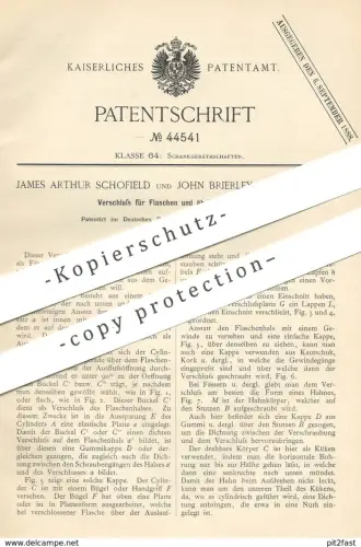 original Patent - James Arthur Schofield , John Brierley , Southport , 1887 , Verschluss für Flasche | Flaschen , Korken
