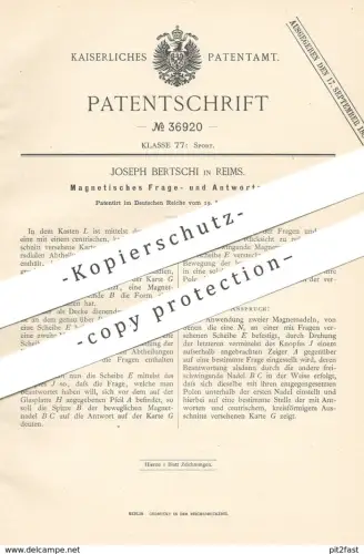 original Patent - Joseph Bertschi , Reims , 1886 , Fragespiel u. Antwortspiel mit Magnet | Kartenspiel , Spiel , Karten