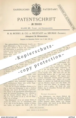original Patent - M. M. Mossig & Co. , Neustadt / Siegmar / Sachsen , 1886 , Zählapparat für Wirkmaschine | Wirkstuhl