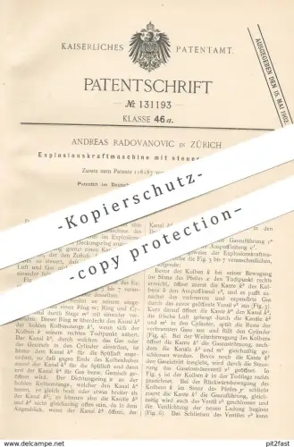 original Patent - Andreas Radovanovic , Zürich , Schweiz , 1901 , Explosionskraftmaschine | Gasmotor | Gas - Motor !!!
