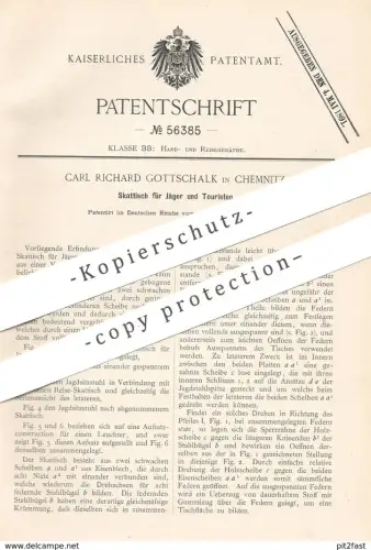 original Patent - Carl Richard Gottschalk , Chemnitz , 1890 , Skattisch für Jäger , Wanderer | Skat - Tisch | Hocker !