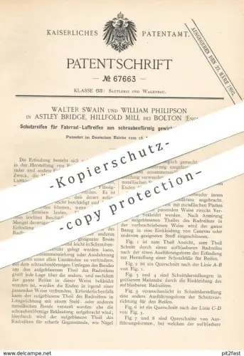 original Patent - Walter Swain , William Philipson , Astley Bridge , Hillfold Mill / Bolton , England | Fahrrad - Reifen