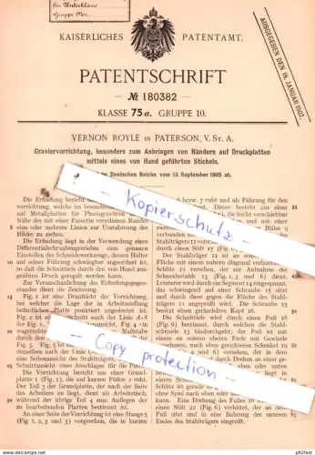 original Patent - Vernon Royle in Paterson, USA , 1905 , Graviervorrichtung !!!