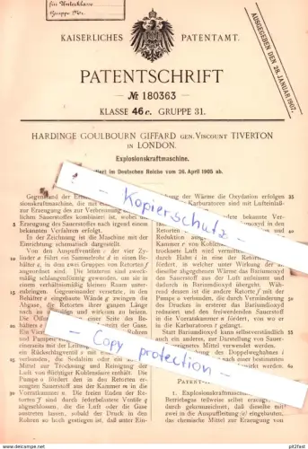 original Patent - H. Goulbourn Giffard gen. Viscount Tiverton in London , 1905 ,  Explosionskraftmaschine !!!