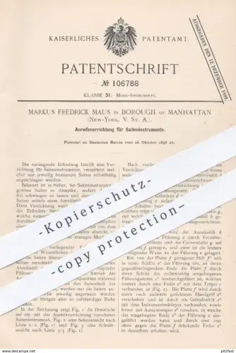 original Patent - Markus Fredrick Maus , Borough of Manhattan , New York USA , 1898 , Anreißen der Saiteninstrumente !