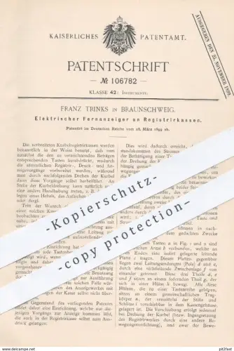 original Patent - Franz Trinks , Braunschweig , 1899 , Elektrischer Fernanzeiger an Registrierkassen | Kasse , Kassen !