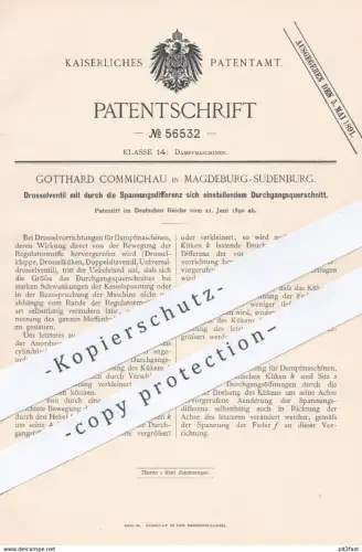 original Patent - Gotthard Commichau , Magdeburg / Sudenberg , 1890 , Drosselventil für Dampfmaschinen | Ventil !!