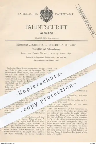 original Patent - Edmund Zschernig , Dresden / Neustadt , 1891 , Türschloss mit Fallensicherung | Schloss , Schlosser