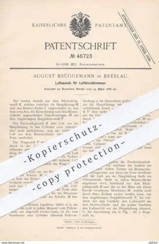 original Patent - August Brüggemann , Breslau , 1888 , Luftauslass für Luftdruckbremsen | Bremse , Eisenbahn !!