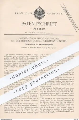 original Patent - Johann F. H. Gronwald , Emil H. Conrad Oehlmann , Berlin , 1890 , Verschluss für Sterilisierungsgefäße