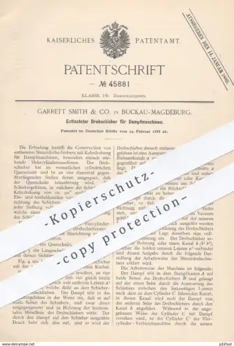 original Patent - Garret Smith & Co. Magdeburg / Buckau , 1888 , Drehschieber für Drehmaschinen | Schieber , Dampf !!