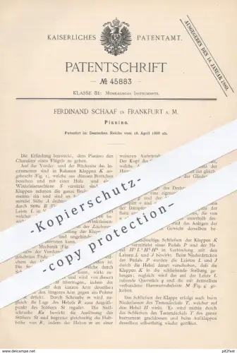 original Patent - Ferdinand Schaaf , Frankfurt / Main , 1888 , Pianino , Piano | Klavier , Flügel , Musikinstrument !!