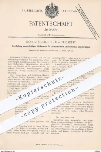 original Patent - Moritz Schlesinger , Budapest , 1896 , Herst. phosphorfreier Sicherheits - Zündhölzer | Streichhölzer