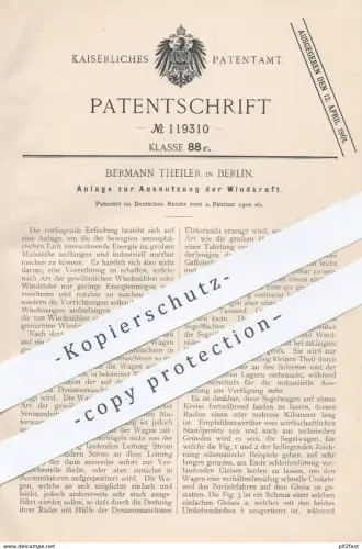 original Patent - Bermann Theiler , Berlin , 1900 , Ausnutzung der Windkraft | Windrad , Wind - Energie , Windmühle !!!