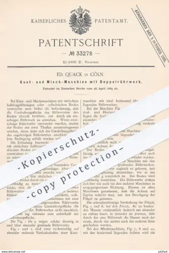 original Patent - Ed. Quack , Köln , 1885 , Knetmaschine u. Mischmaschine für Brotteig | Bäcker , Brot Backen , Bäckerei