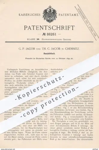 original Patent - G. P. Jacob und Th. C. Jacob in Chemnitz , 1894 , Ausziehtisch | Tisch , Tische , Möbel , Tischler !!!
