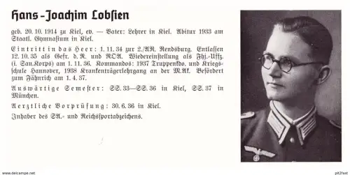 Personalkarte Wehrmacht - Hans-Joachim Lobsien in Kiel und Werner Ludwig in Mülheim / Ruhr , Koblenz , NSDAP , Arzt !!!