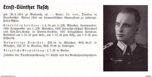 Personalkarte Wehrmacht - Ernst-Günther Resch in Frankenthal und Fritz Scheller in Jena , Moers , Bayreuth  NSDAP , Arzt