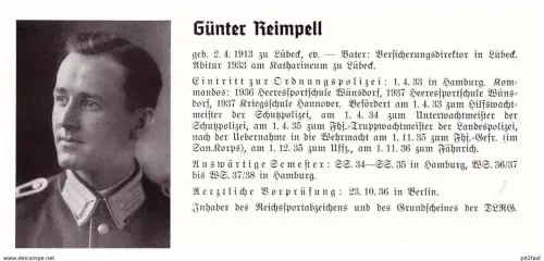 Personalkarte Wehrmacht - Günter Reimpell in Lübeck und Helmut Raabe in Mitterode , Kassel , NSDAP , Arzt !!!