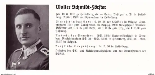 Personalkarte Wehrmacht - Walter Schmidt-Förster in Heidelberg und Wilhelm Schirmer in Langensalza , NSDAP , Arzt !!!