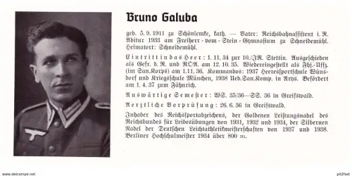 Personalkarte Wehrmacht - Bruno Galuba in Schneidemühl und H. Freitag in Hultschin , Apolda , Schönlemke  , NSDAP , Arzt