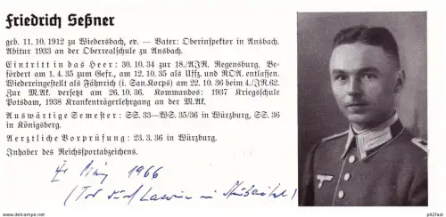 Personalkarte Wehrmacht - Friedrich Seßner in Ansbach und W. Szczepanski in Siegen , Köslin  Wiedersbach , NSDAP , Arzt