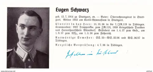 Personalkarte Wehrmacht - Eugen Schwarz in Stuttgart und Hansjoachim Schultz in Berlin , NSDAP , Arzt !!!