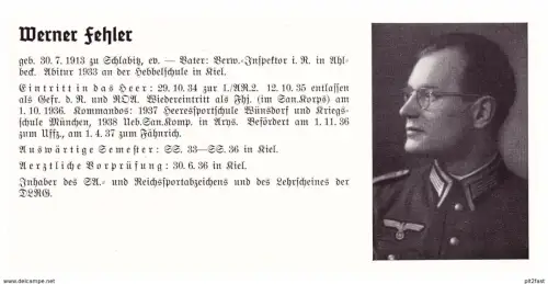 Personalkarte Wehrmacht - Werner Fehler in Schlabitz und Waldemar Fischer in München , Ahlbeck , Kiel , NSDAP , Arzt !!