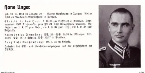 Personalkarte Wehrmacht - Hans Unger in Torgau und Johann-Albrecht Wagner in Berlin , NSDAP , Arzt !!!