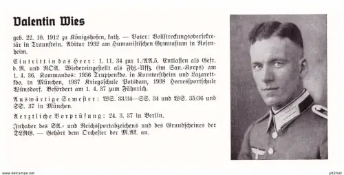 Personalkarte Wehrmacht - Valentin Wies in Rosenheim und Egon Witte in Kiel , Traunstein , Rosenheim , NSDAP , Arzt !!!
