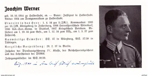 Personalkarte Wehrmacht - Joachim Werner in Halberstadt und Oskar Wilhelm in Kassel , Berlin , NSDAP , Arzt !!!