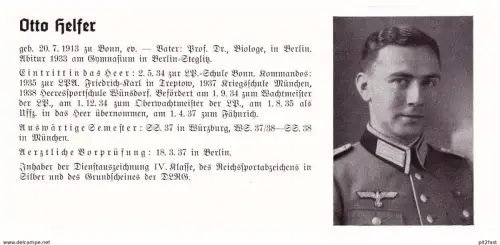 Personalkarte Wehrmacht - Otto Helfer in Berlin und Willi Henkel in Hadamar , Wiesbaden , Bonn , NSDAP , Arzt !!!