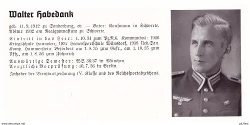 Personalkarte Wehrmacht - Walter Habedank / Sonderburg und Knut Hansen / Hamburg , Schwerte , NSDAP , Arzt !!!