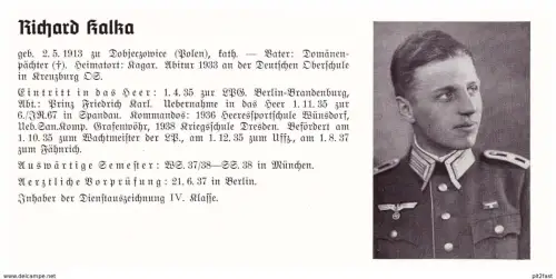 Personalkarte Wehrmacht - Richard Kalka / Kagar und Eberhard Kegel / Wetzlar , Gütersloh , Kreuzburg OS , NSDAP , Arzt