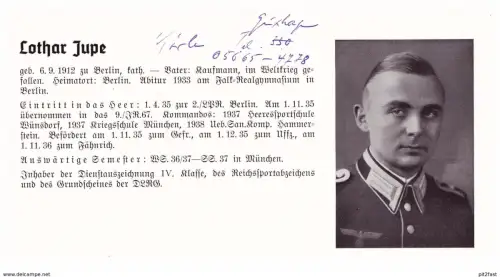 Personalkarte Wehrmacht - Lothar Jupe / Berlin und Hermann Kater / Hameln , Kiel , NSDAP , Arzt !!!