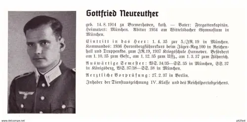 Personalkarte Wehrmacht - Gottfried Neureuther / Bremerhaven und Rolf Mühlhaus / Bochum , Bonn , Wittelsbach , Arzt