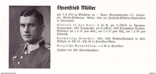 Personalkarte Wehrmacht - Ehrenfried und Rupprecht Müller / Bläsheim , Neuruppin , Ingolstadt , Pasing  , NSDAP , Arzt