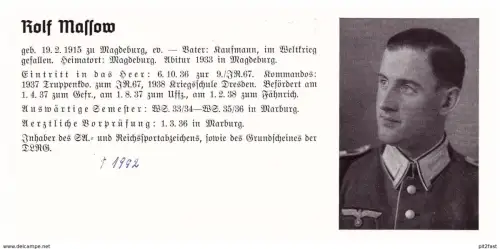 Personalkarte Wehrmacht - Rolf Massow / Magdeburg und Paul Mezger / Tübingen , Eßlingen , NSDAP , Arzt !!!