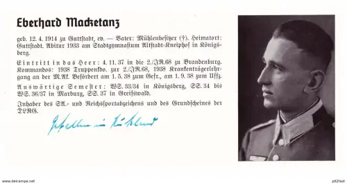 Personalkarte Wehrmacht - Eberhard Macketanz / Guttstadt und Kurt Metzger / Singen , Bruchsal , Königsberg , Arzt !!!