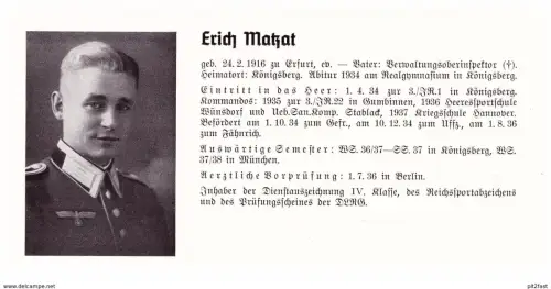Personalkarte Wehrmacht - Erich Matzat / Erfurt und Heinz Lütke / Aachen , Wuppertal , Königsberg , Gumbinnen , Arzt !!!