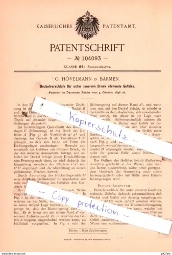 original Patent - G. Hövelmann in Barmen , 1898 , Schankgeräthe !!!