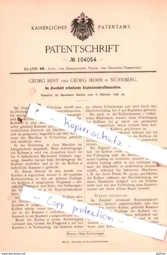 original Patent - Georg Hirt und Georg Horn in Nürnberg , 1898 ,  Im Zweitakt arbeitende Explosionskraftmaschine !!!