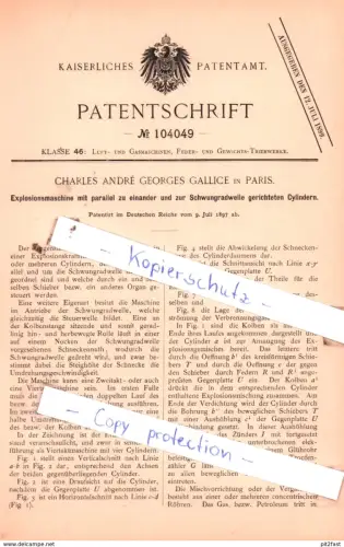 original Patent - Charles Andrè Georges Gallice in Paris , 1897 , Explosionsmaschine !!!