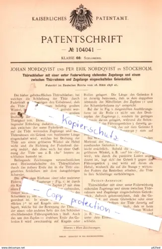 original Patent - Johan und Per Erik Nordqvist in Stockholm , 1898 , Schlosserei !!!
